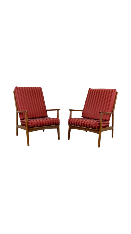 Pair Mid-Century Walnut Frame Lounge Chairs
