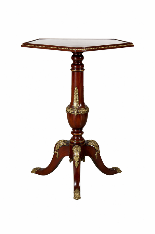 Ornate Pedestal Display Table with Brass Figural Accents