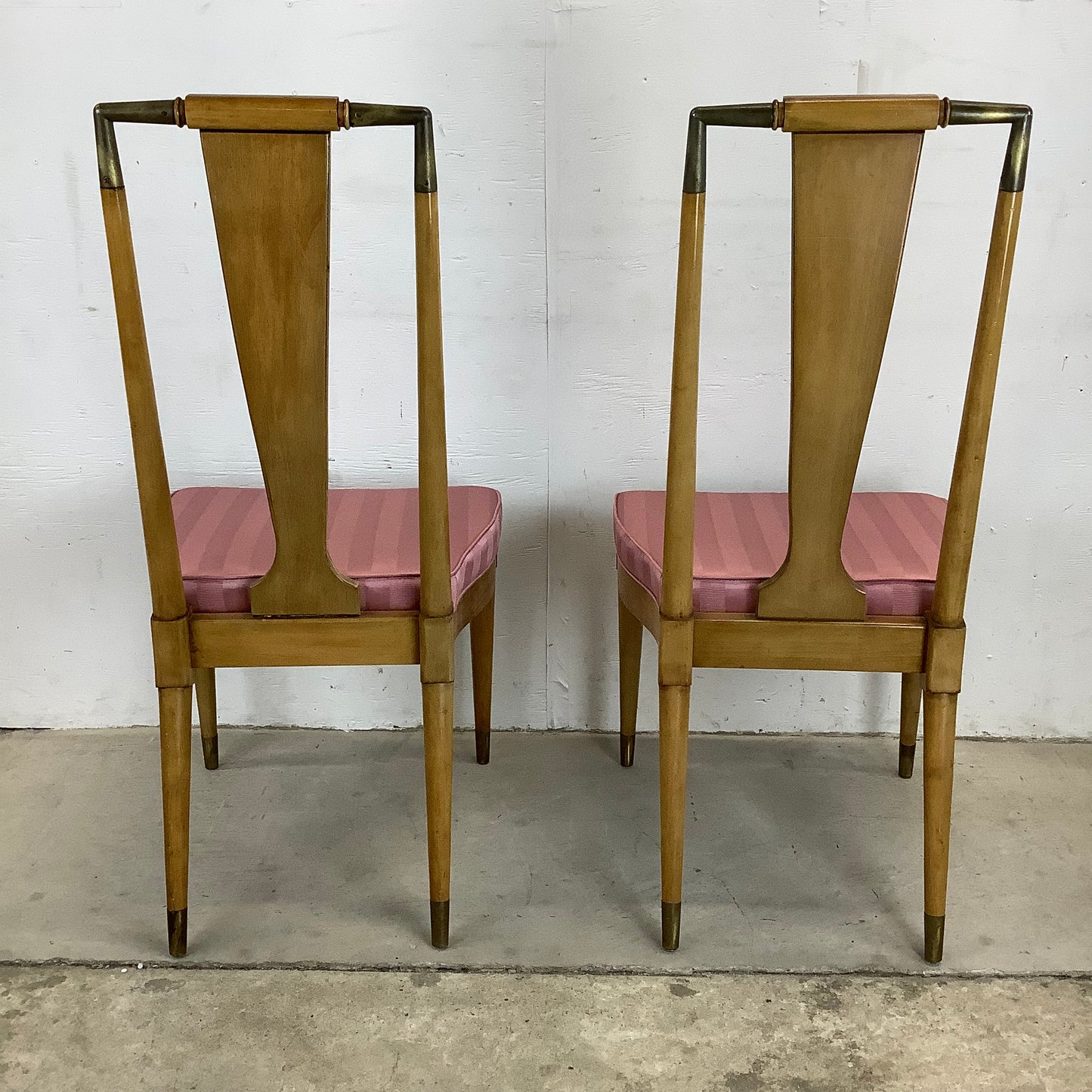 Mid-Century Modern High Back Burlwood Dining Chairs- Set of Six