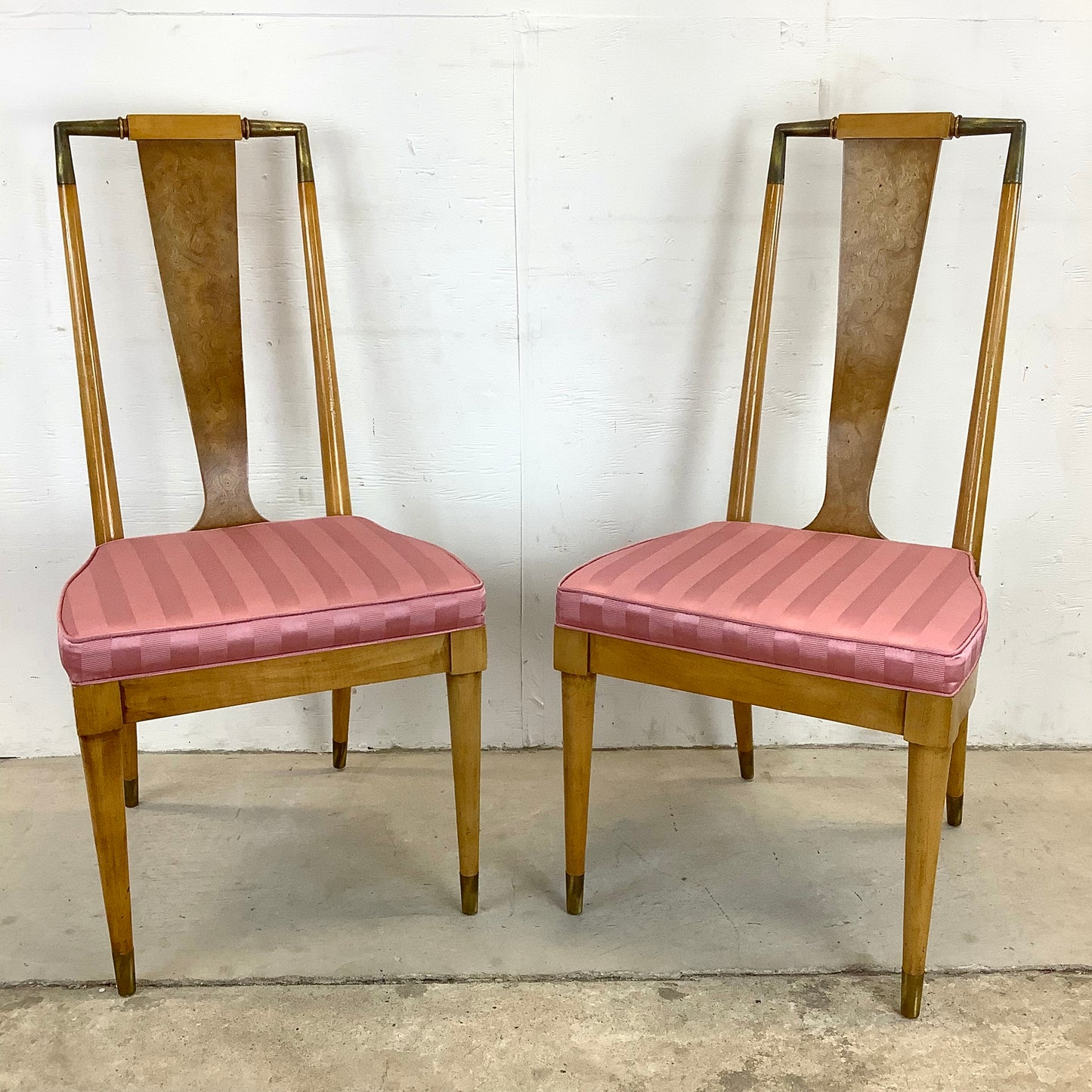 Mid-Century Modern High Back Burlwood Dining Chairs- Set of Six