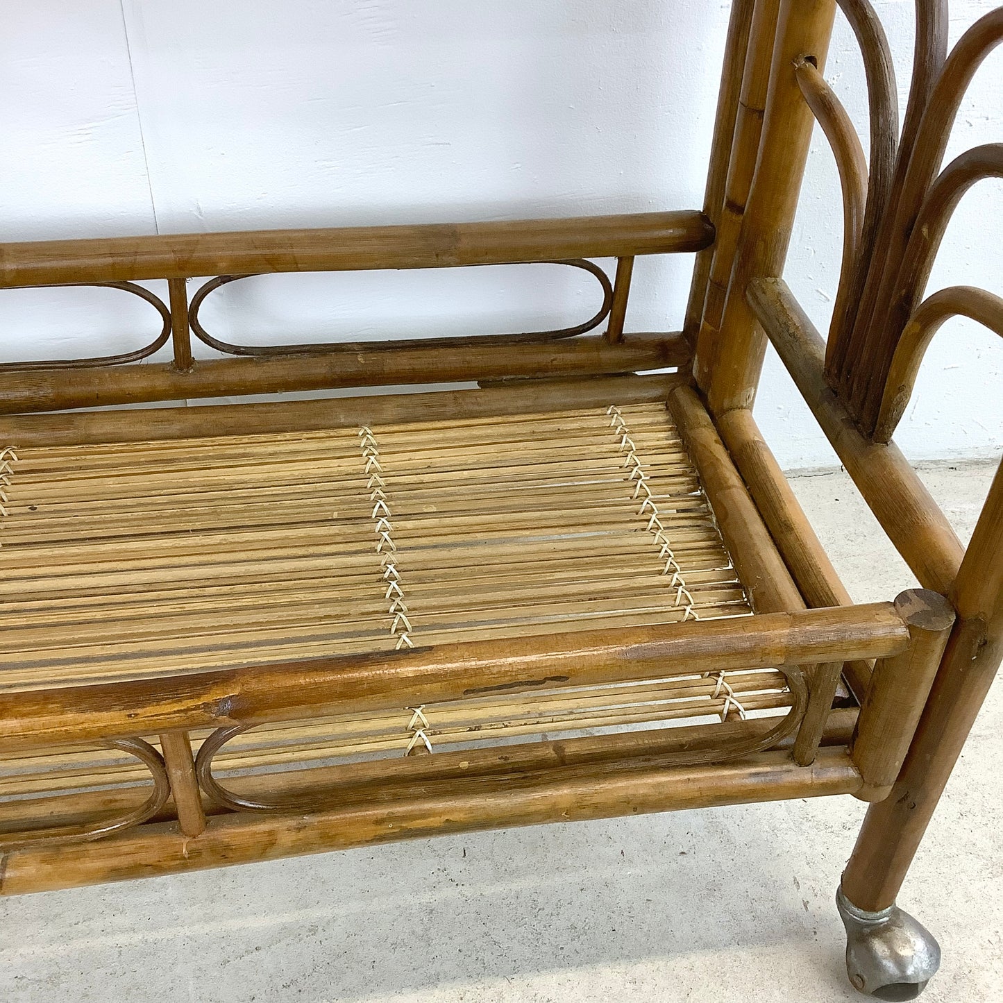Vintage Boho Modern Bamboo Bar Cart