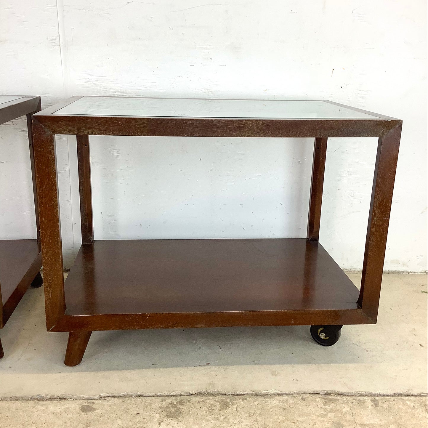 Mid-Century Glass Top Lamp Tables- Pair