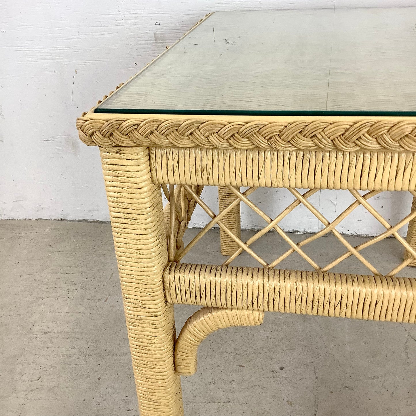 Boho Modern Wicker and Glass Top Side Table- Henry Link Style