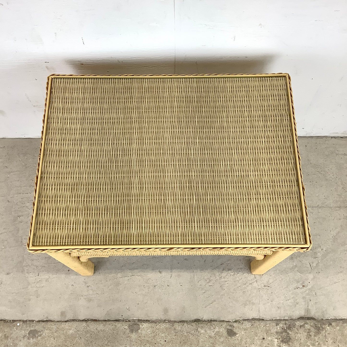 Boho Modern Wicker and Glass Top Side Table- Henry Link Style