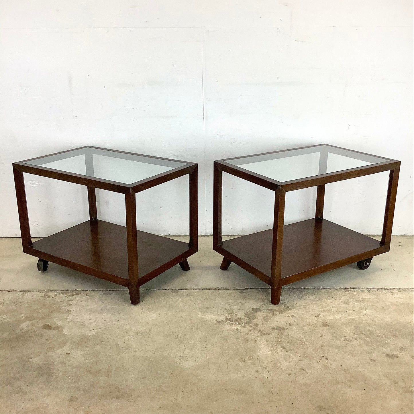 Mid-Century Glass Top Lamp Tables- Pair