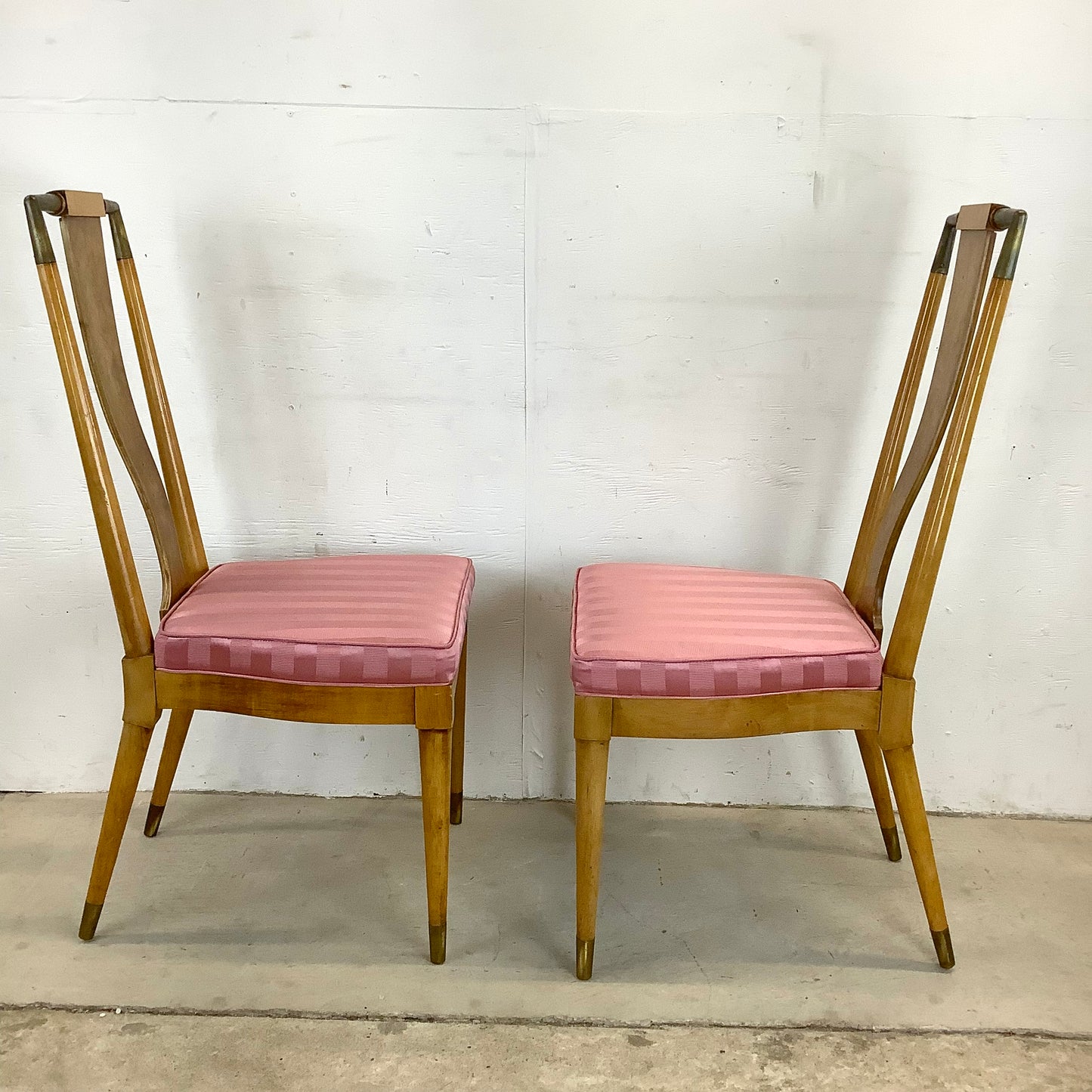 Mid-Century Modern High Back Burlwood Dining Chairs- Set of Six