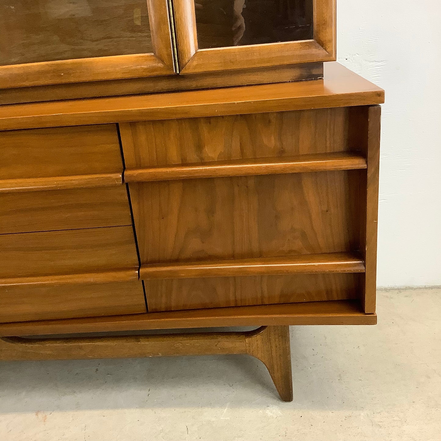 Mid-Century Walnut Sideboard With China Cabinet by Young Manufacturing