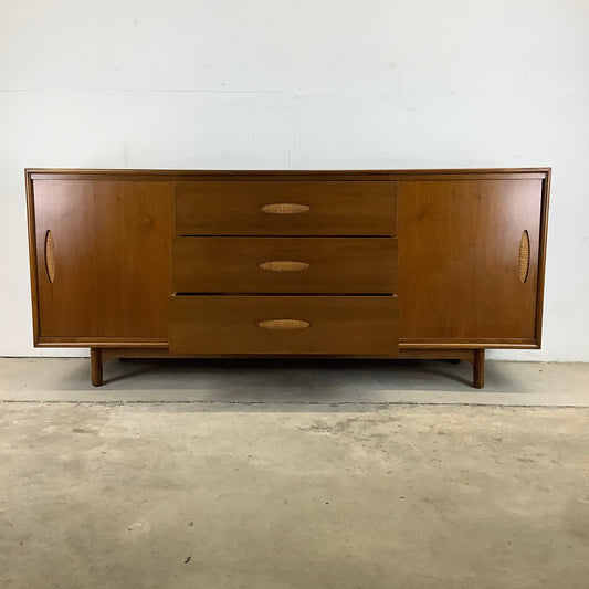 Large Mid-Century Walnut and Cane Dresser by Cavalier Furniture
