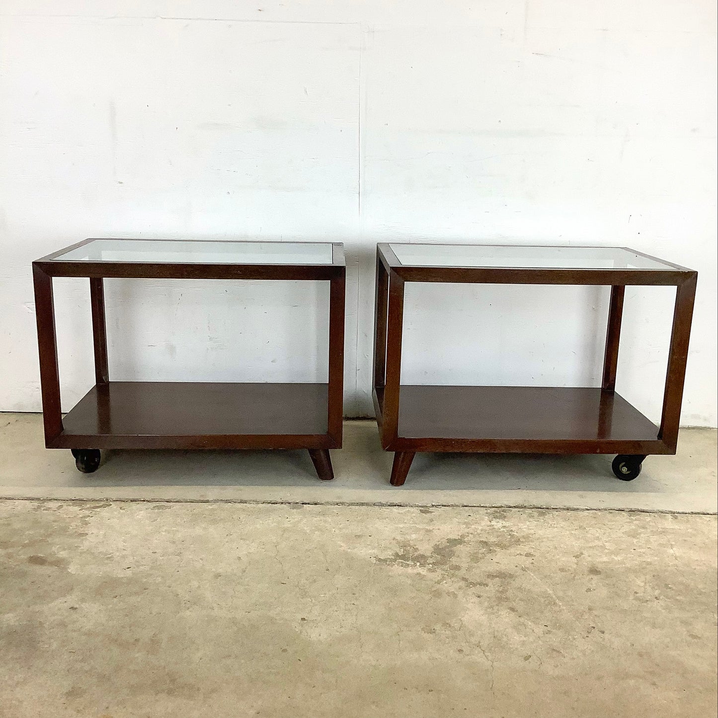 Mid-Century Glass Top Lamp Tables- Pair