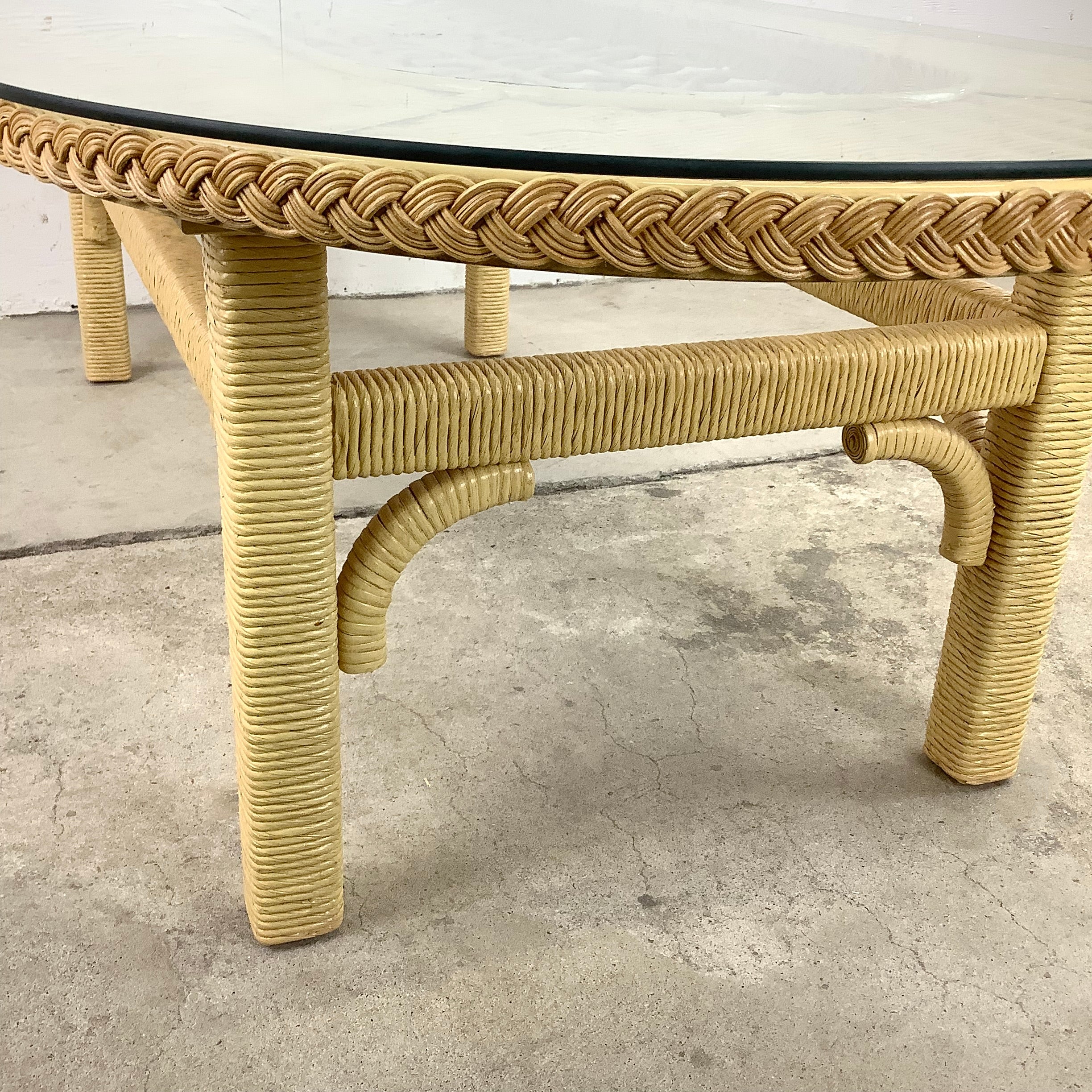 Wicker sofa table with glass top cheap