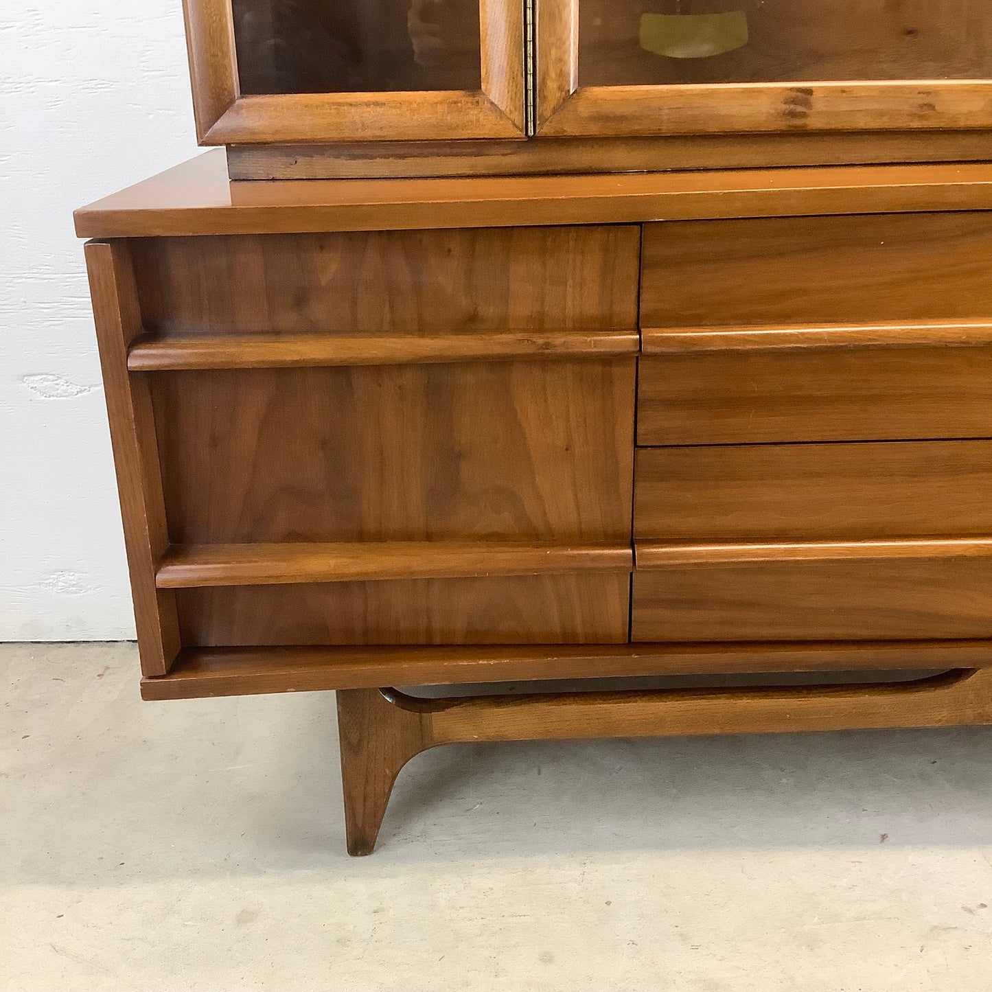 Mid-Century Walnut Sideboard With China Cabinet by Young Manufacturing
