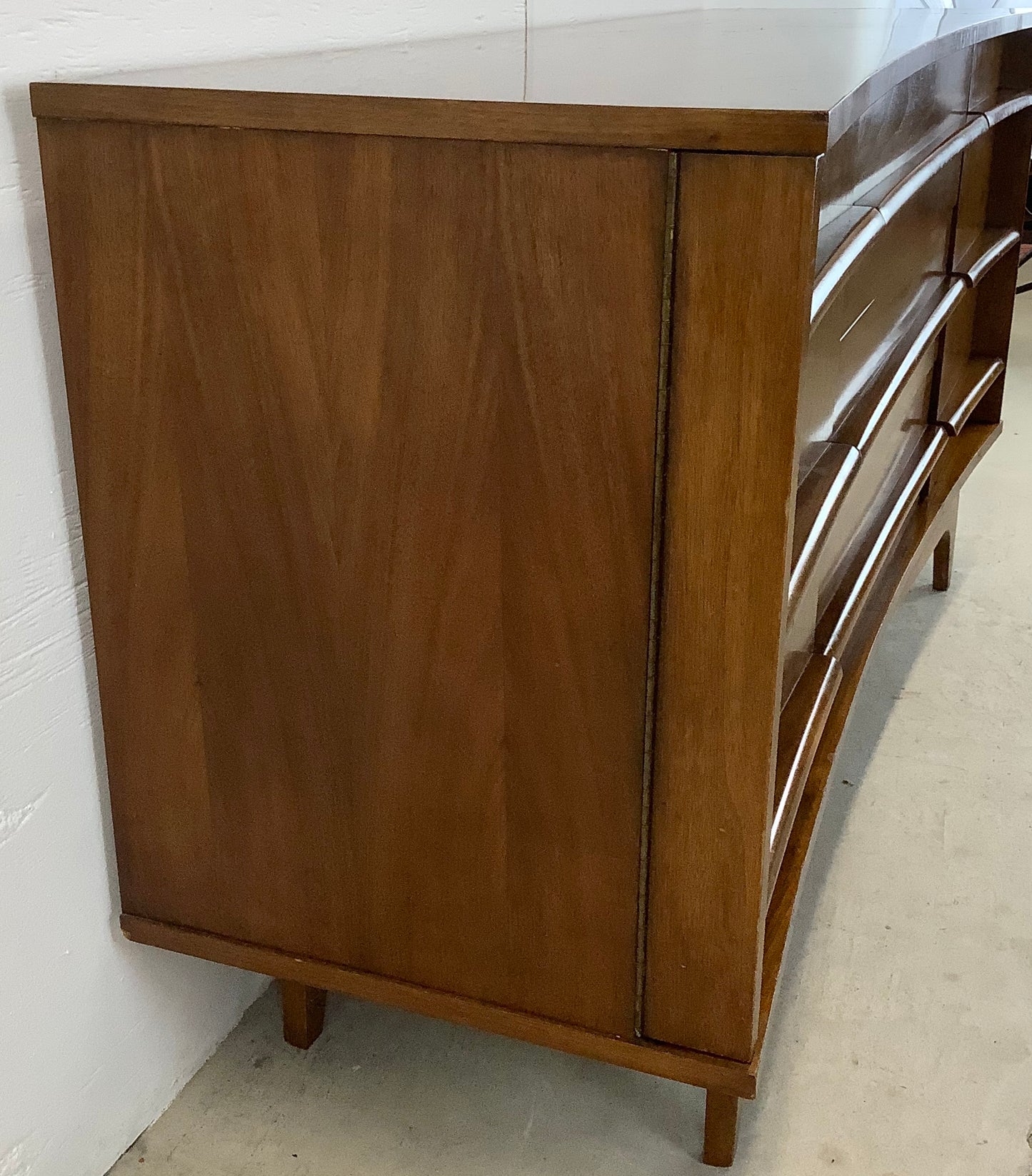 Mid-Century Curved Front Walnut Sideboard by Young Manufacturing