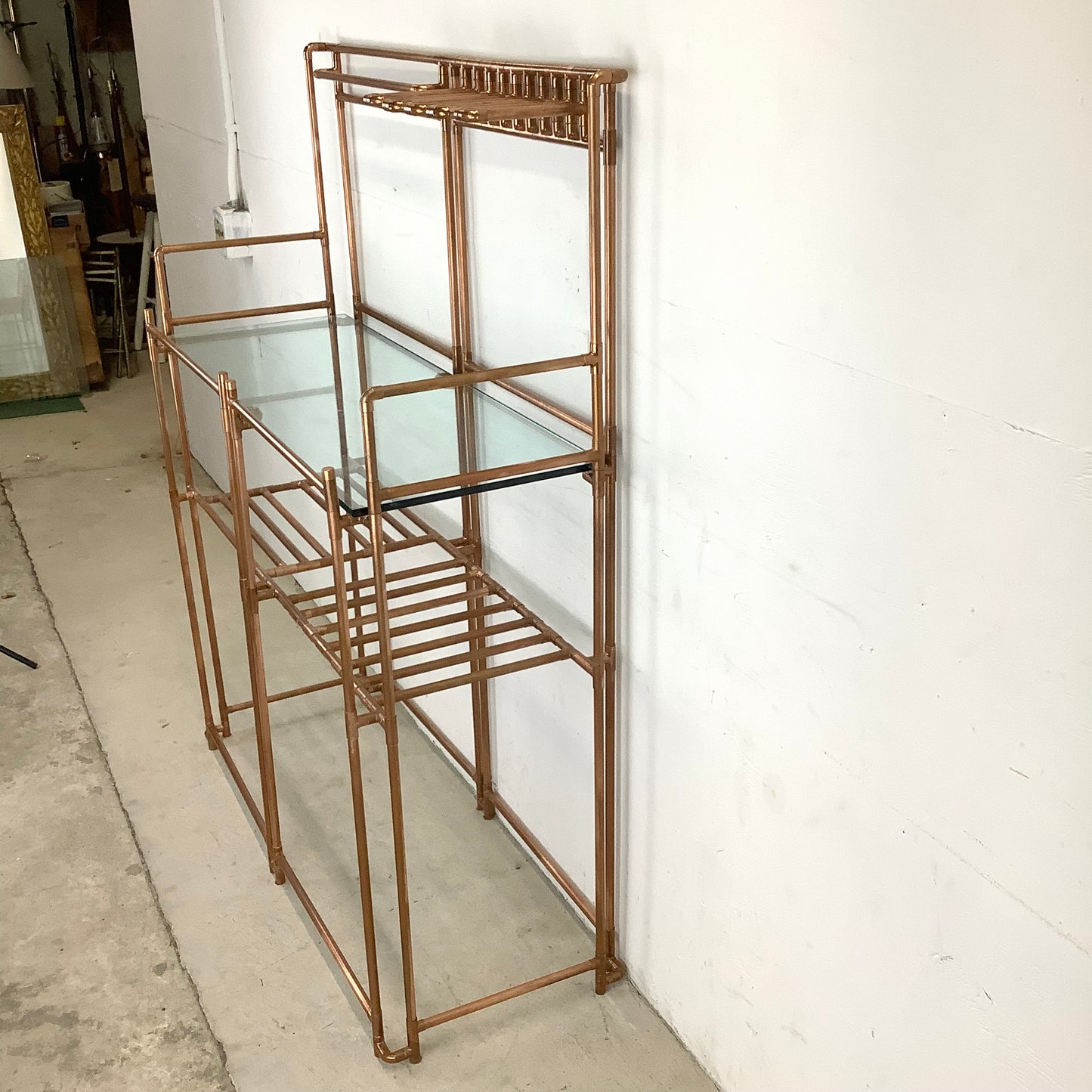 Unique Copper Pipe Baker's Rack with Glass Counter