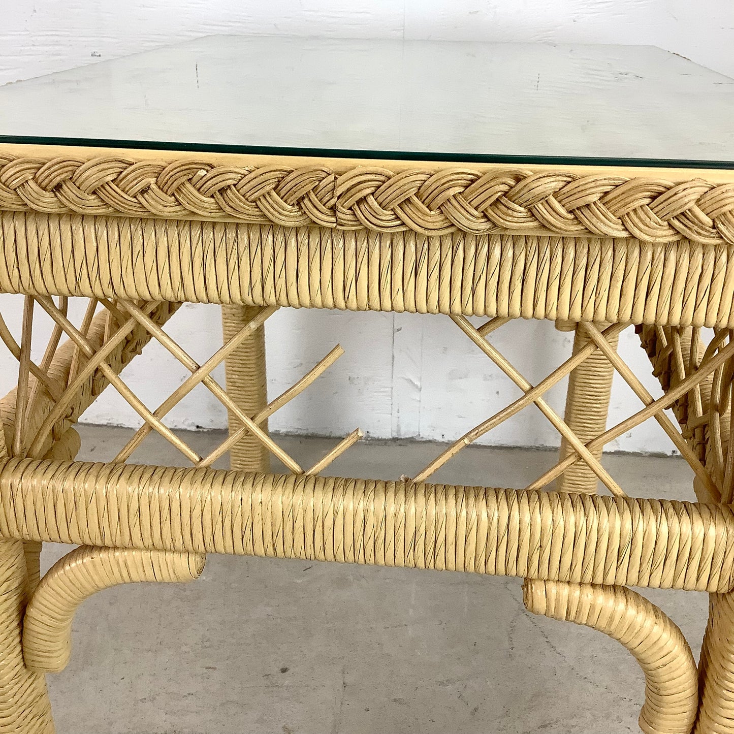 Boho Modern Wicker and Glass Top Side Table- Henry Link Style