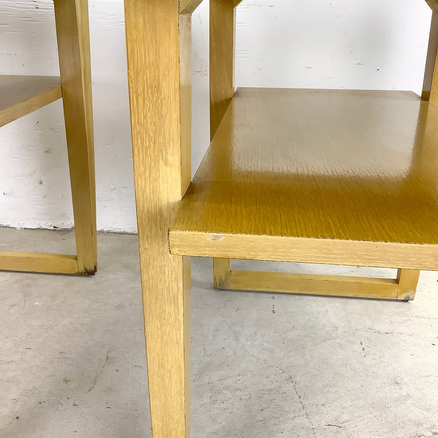 Vintage Modern Two Tier Blonde Side Tables- Pair