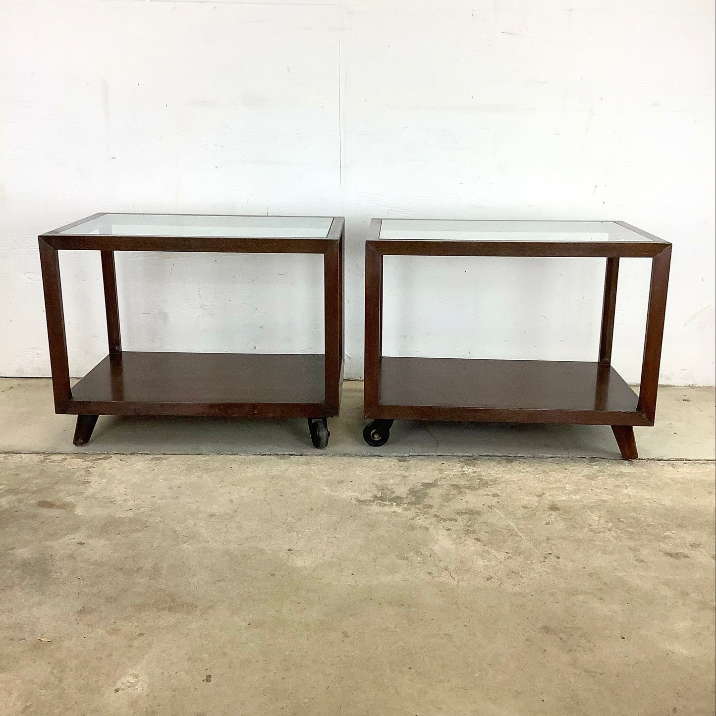 Mid-Century Glass Top Lamp Tables- Pair