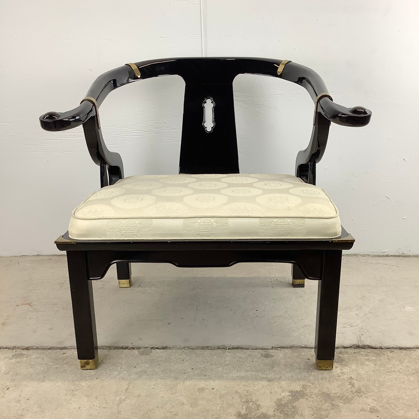 Vintage Asian Inspired Black Lacquer Armchair