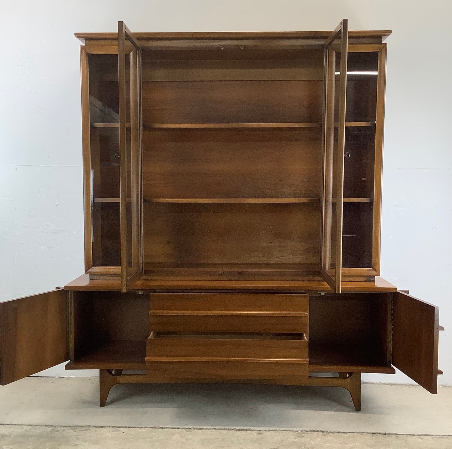 Mid-Century Walnut Sideboard With China Cabinet by Young Manufacturing