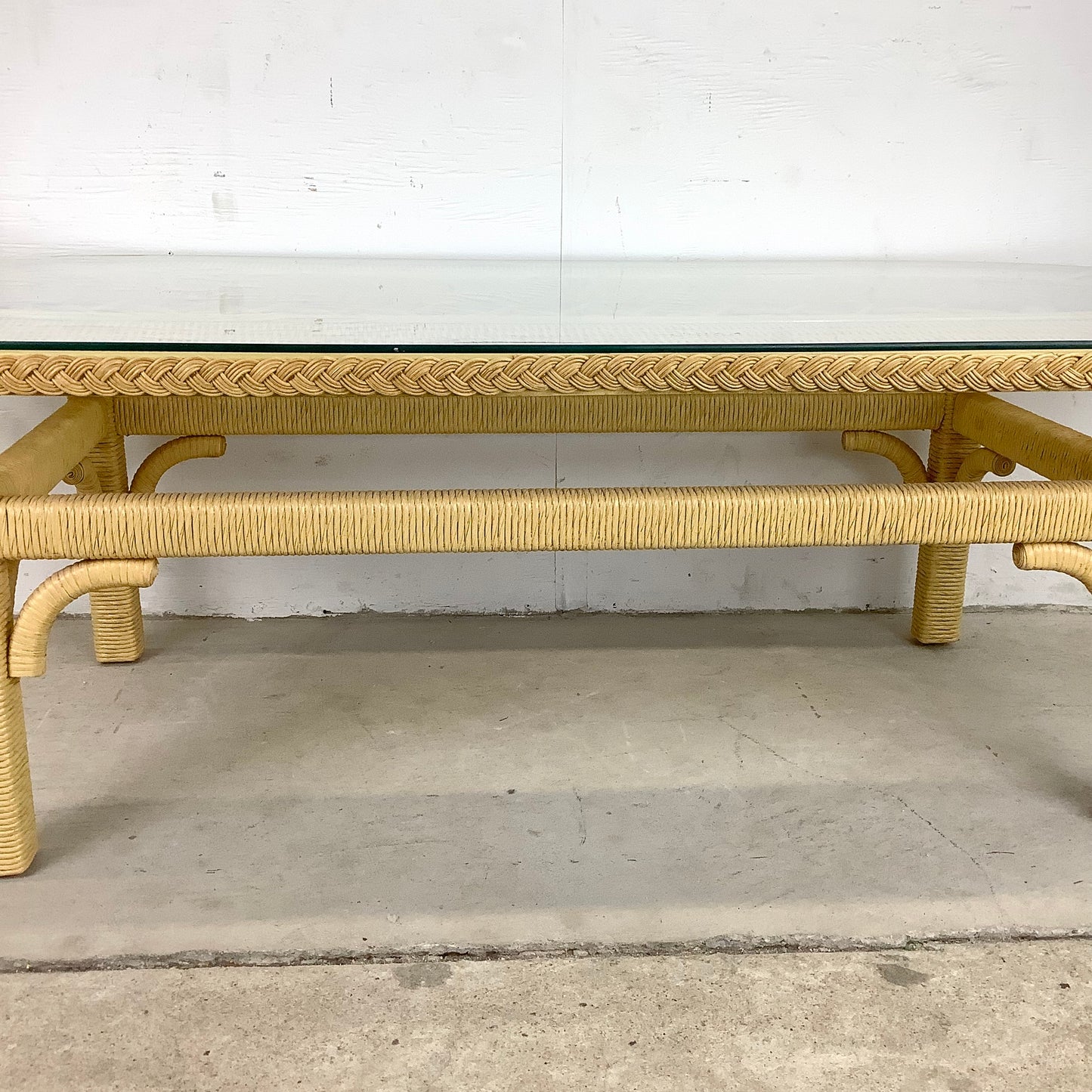 Rustic Style Oval Wicker Coffee Table With Glass Top- Henry Link Inspired