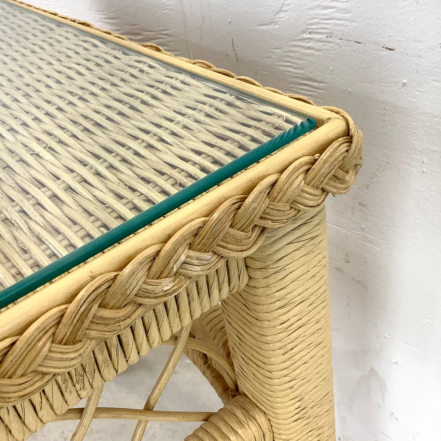 Boho Modern Wicker and Glass Top Side Table- Henry Link Style