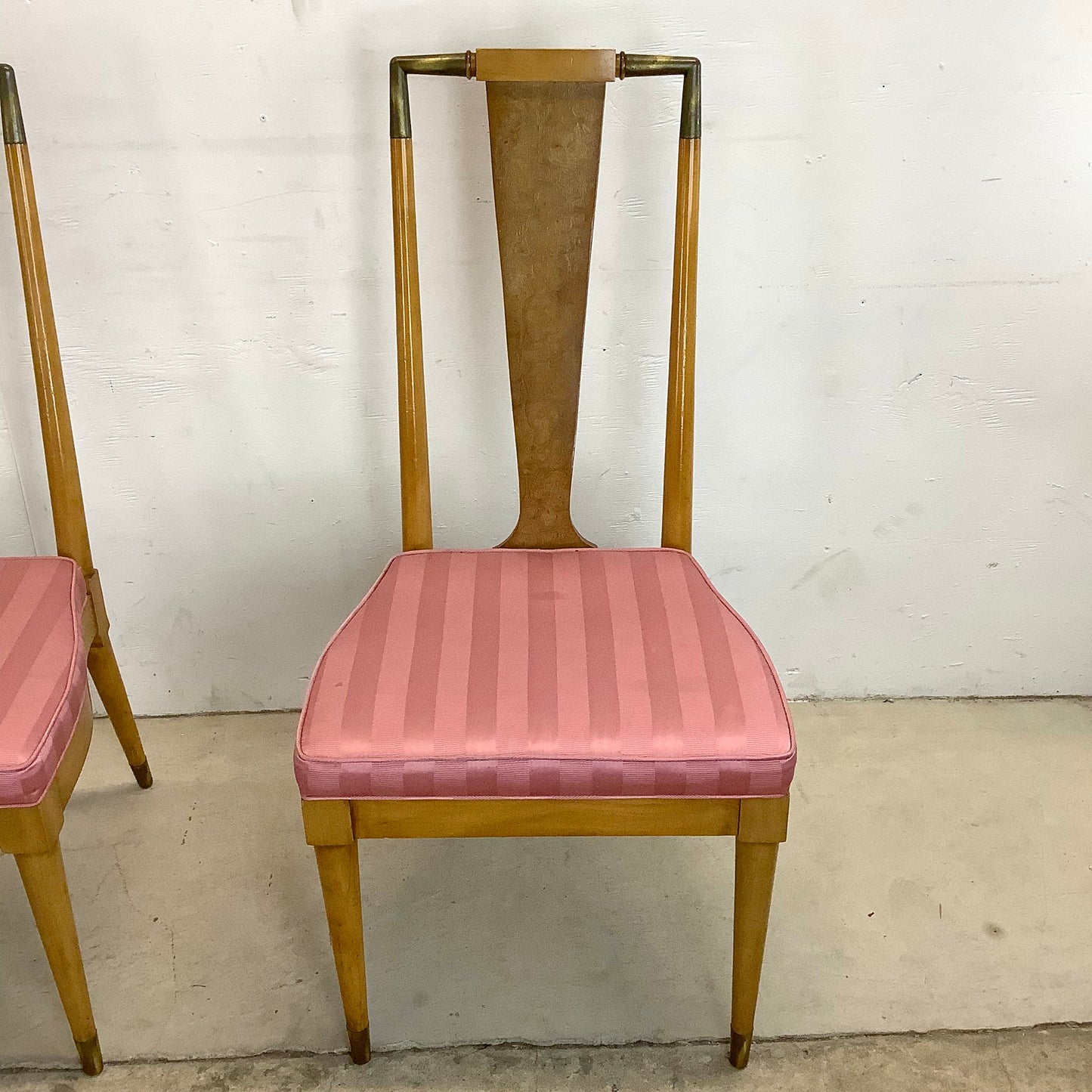 Mid-Century Modern High Back Burlwood Dining Chairs- Set of Six