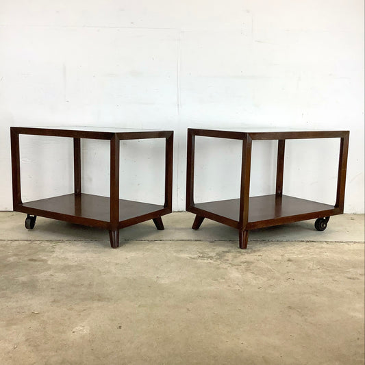 Mid-Century Glass Top Lamp Tables- Pair