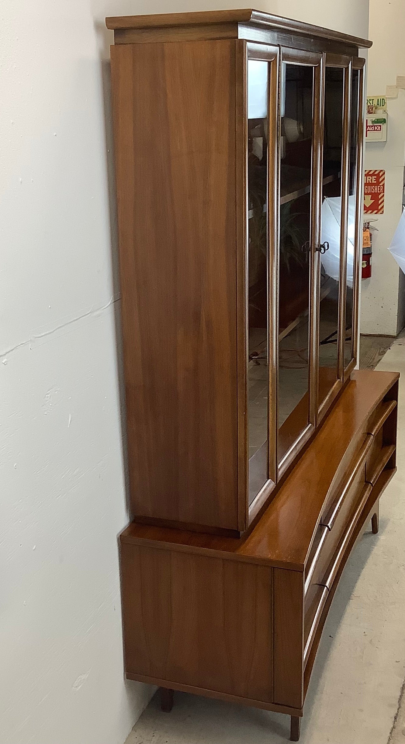 Mid-Century Walnut Sideboard With China Cabinet by Young Manufacturing