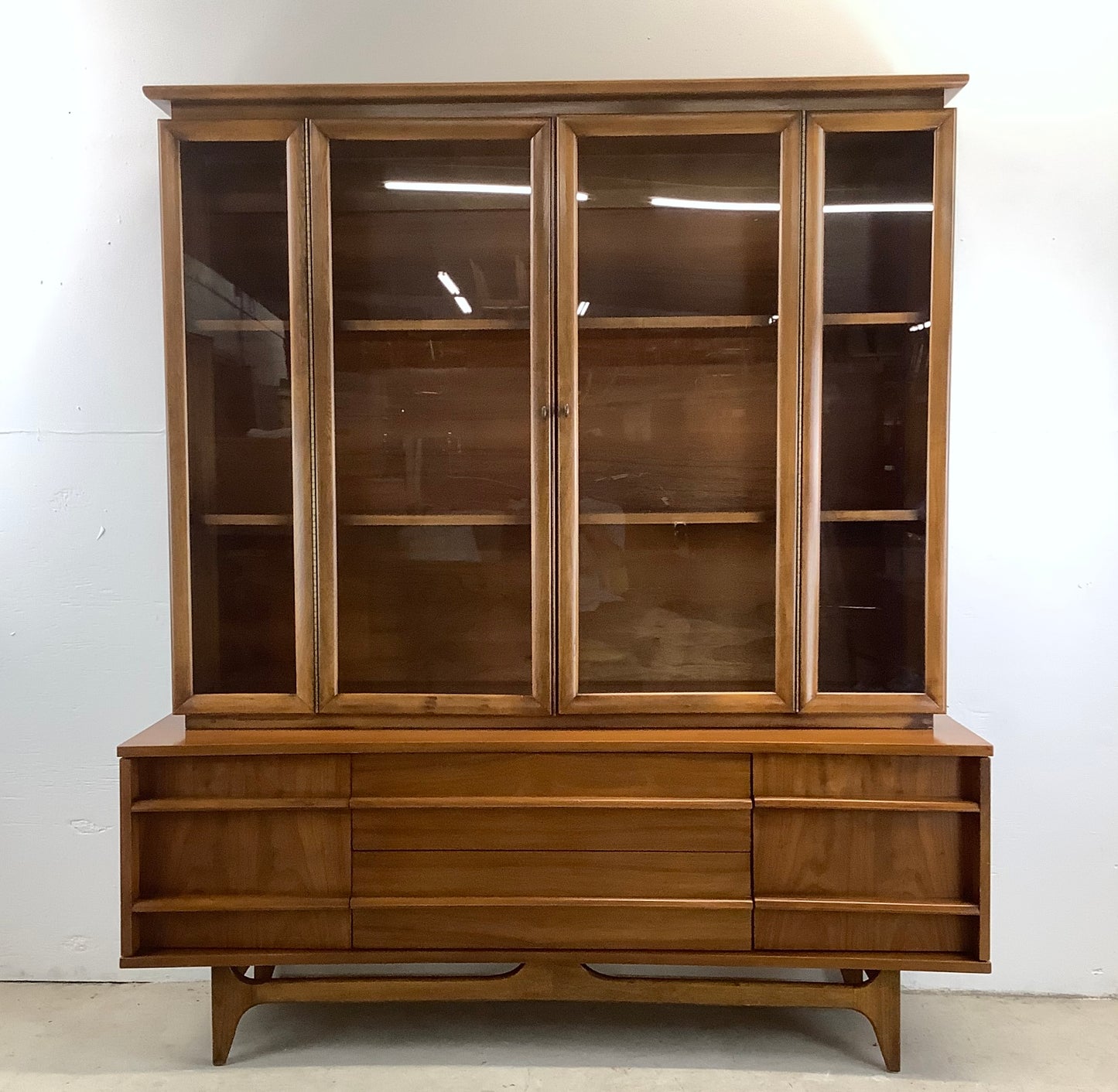 Mid-Century Walnut Sideboard With China Cabinet by Young Manufacturing