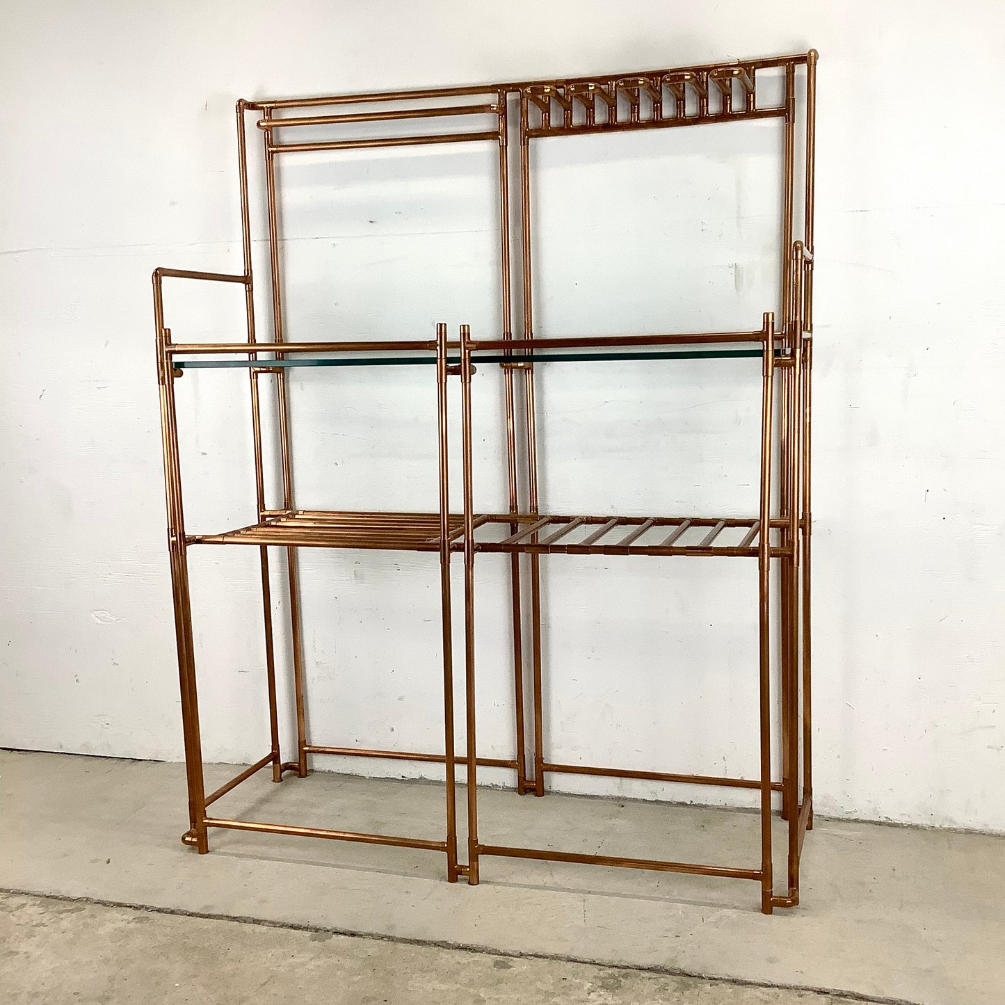 Unique Copper Pipe Baker's Rack with Glass Counter