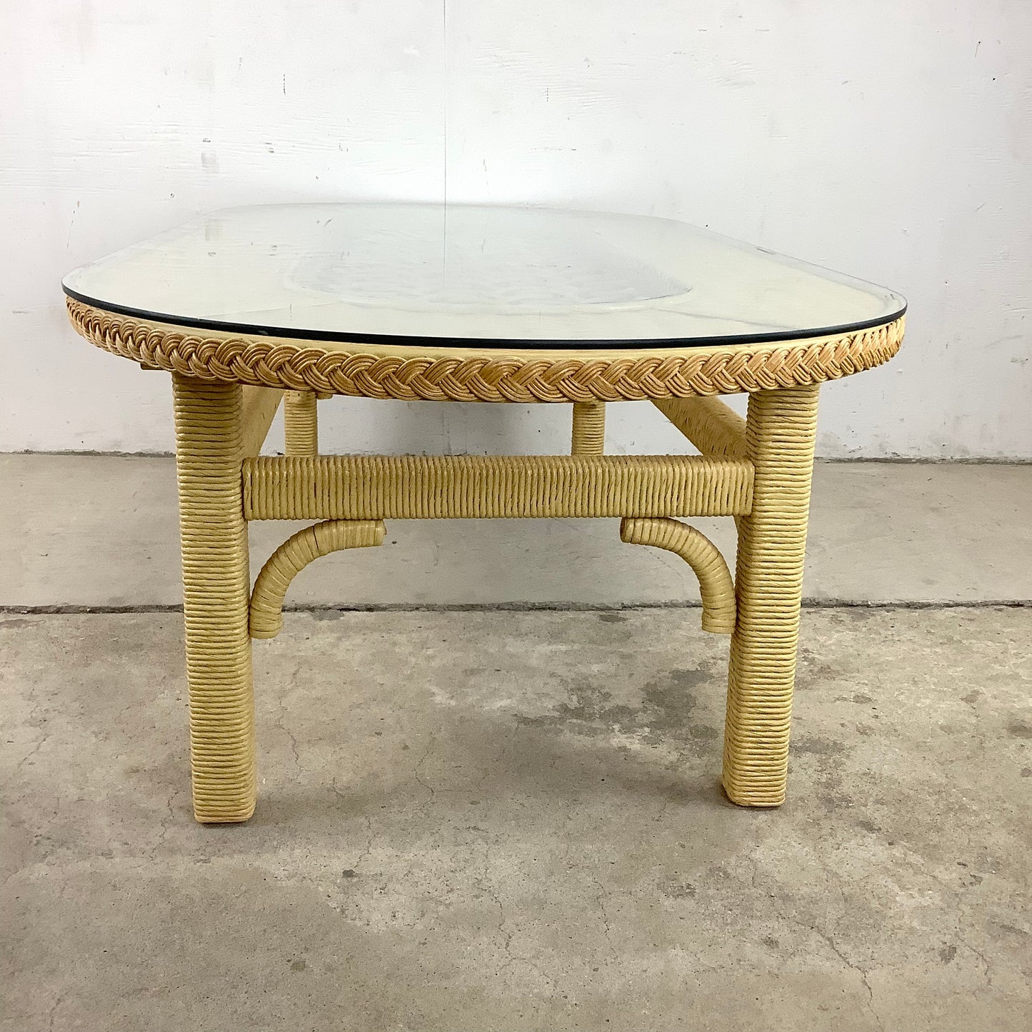 Rustic Style Oval Wicker Coffee Table With Glass Top- Henry Link Inspired