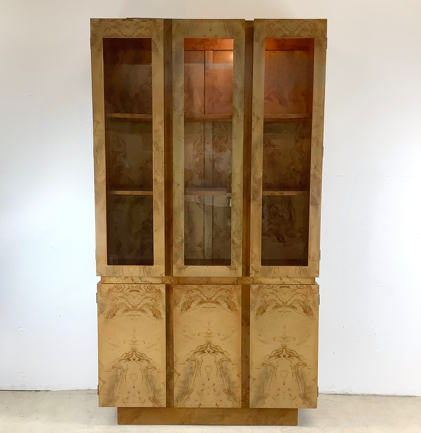 Vintage Modern Burl Style Curio Cabinet