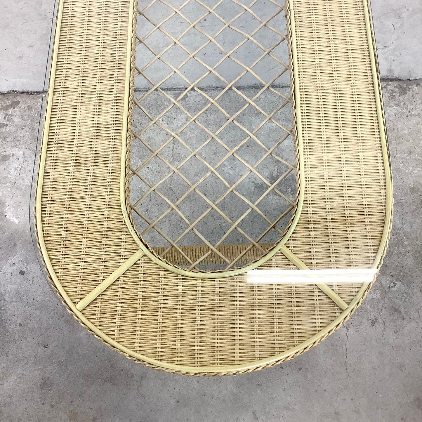 Rustic Style Oval Wicker Coffee Table With Glass Top- Henry Link Inspired