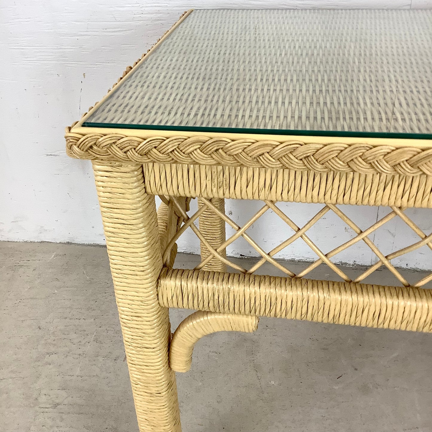 Boho Modern Wicker and Glass Top Side Table- Henry Link Style