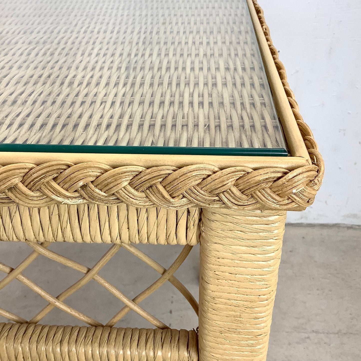 Boho Modern Wicker and Glass Top Side Table- Henry Link Style