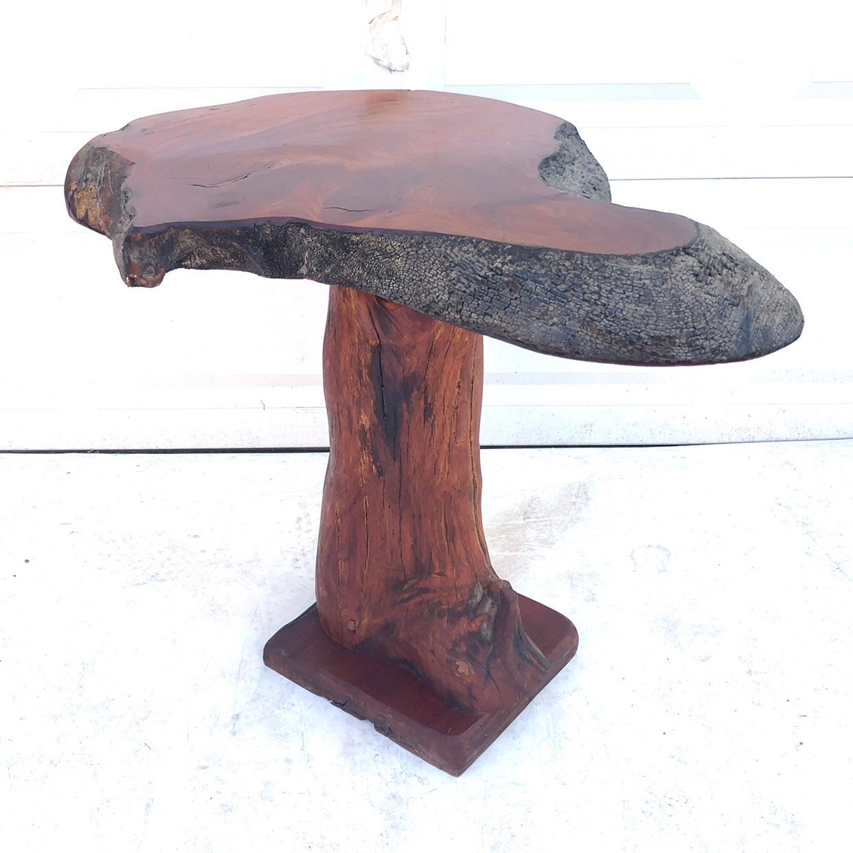 Vintage Live Edge Slab Pedestal Table