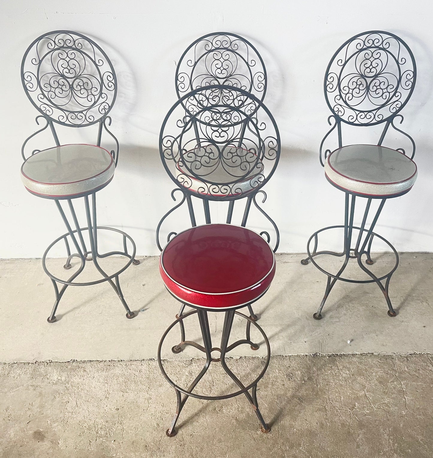 Mid-Century Cast Iron Swivel Bar Stools- Set of Four