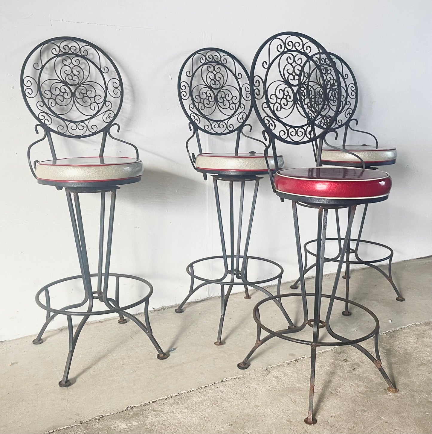 Mid-Century Cast Iron Swivel Bar Stools- Set of Four