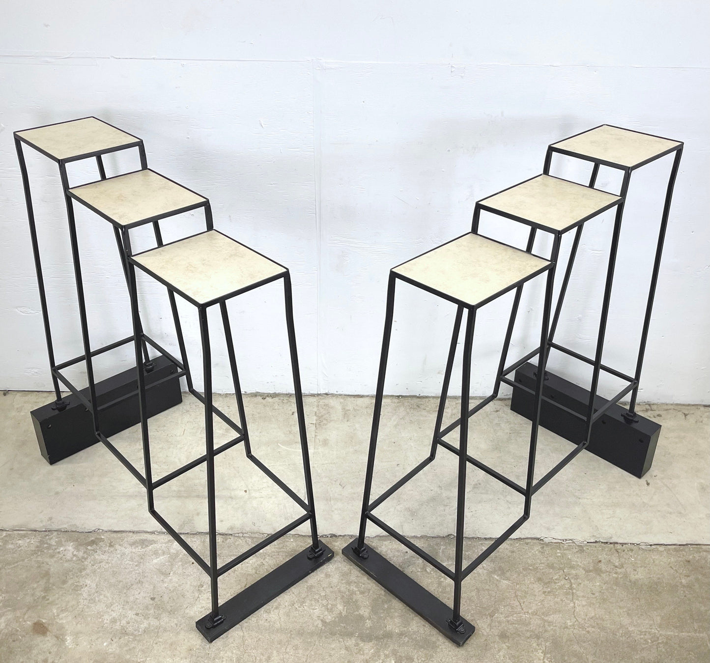 Pair Vintage Modern Plantstands with Iron and Ceramics
