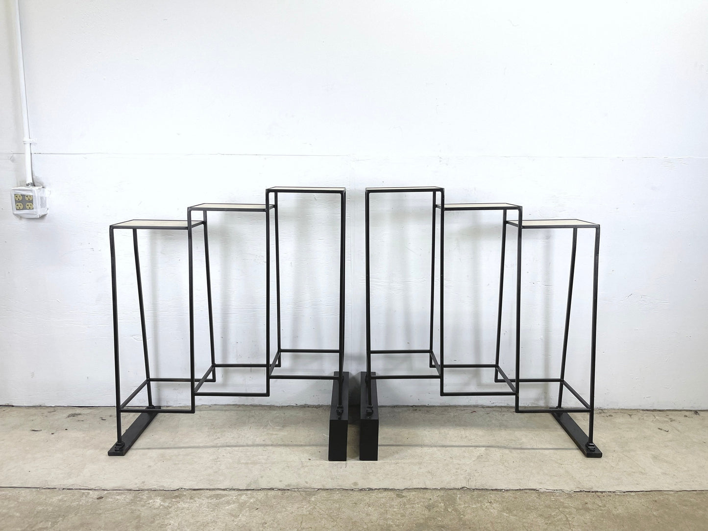 Pair Vintage Modern Plantstands with Iron and Ceramics