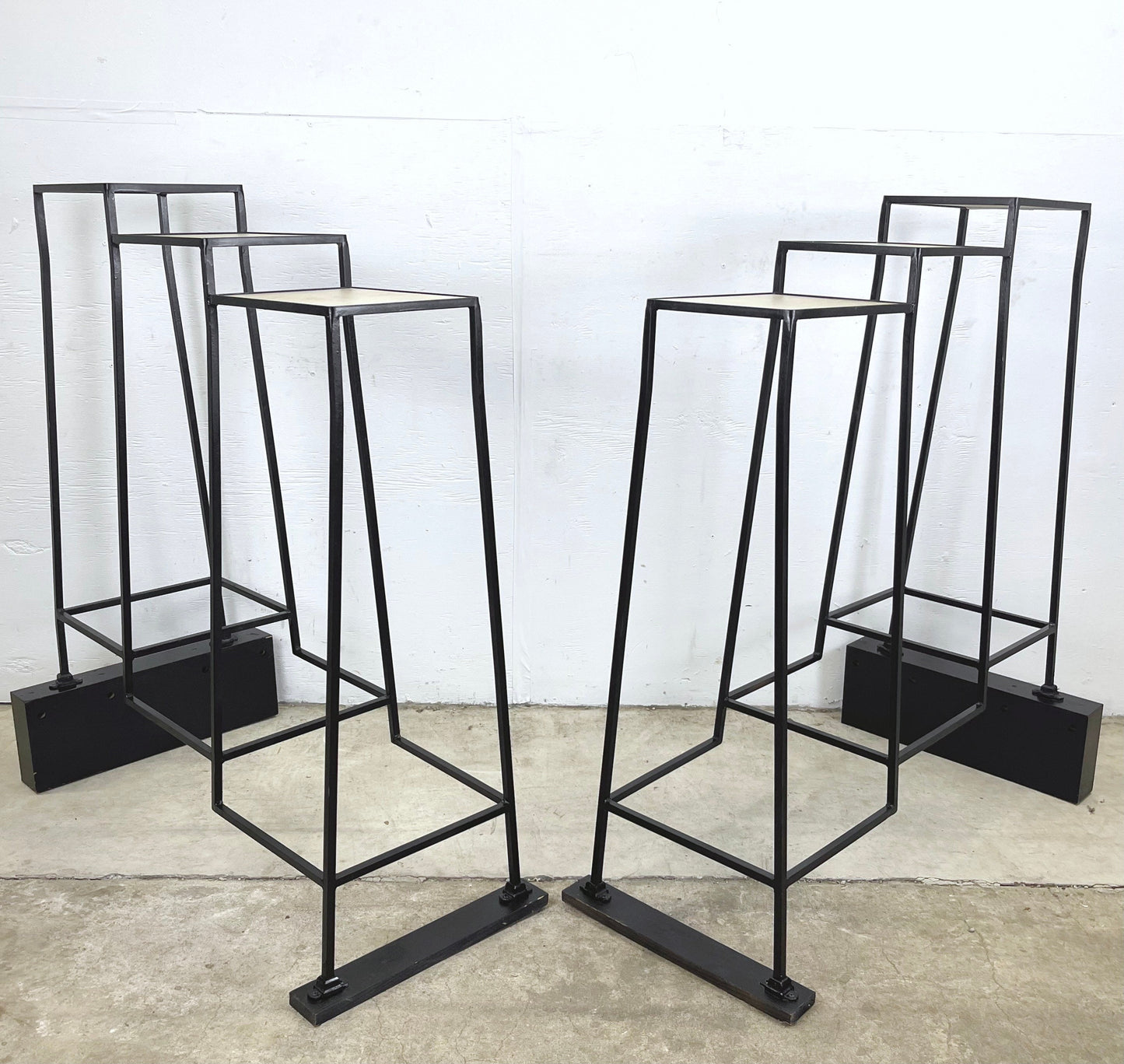 Pair Vintage Modern Plantstands with Iron and Ceramics
