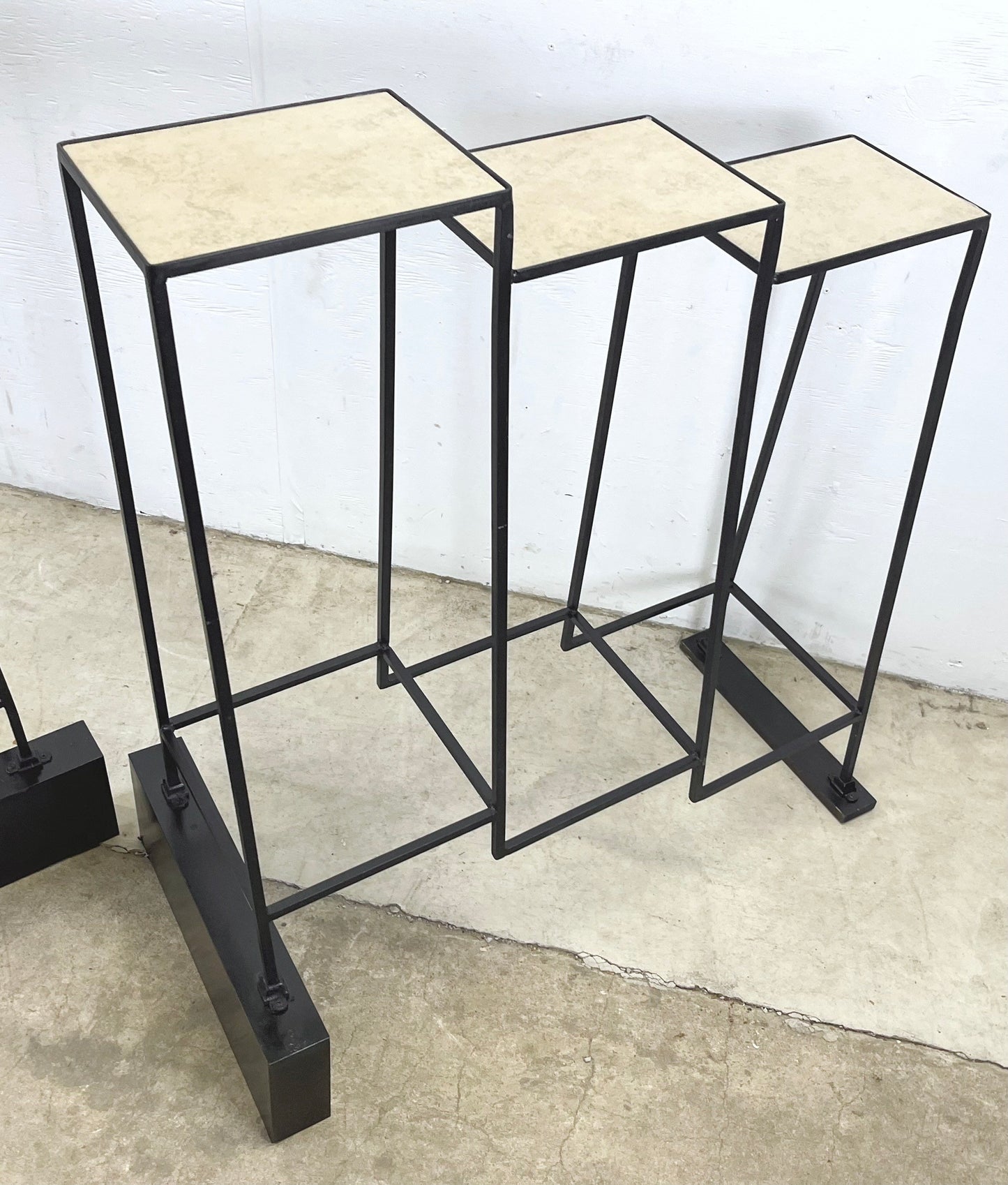Pair Vintage Modern Plantstands with Iron and Ceramics