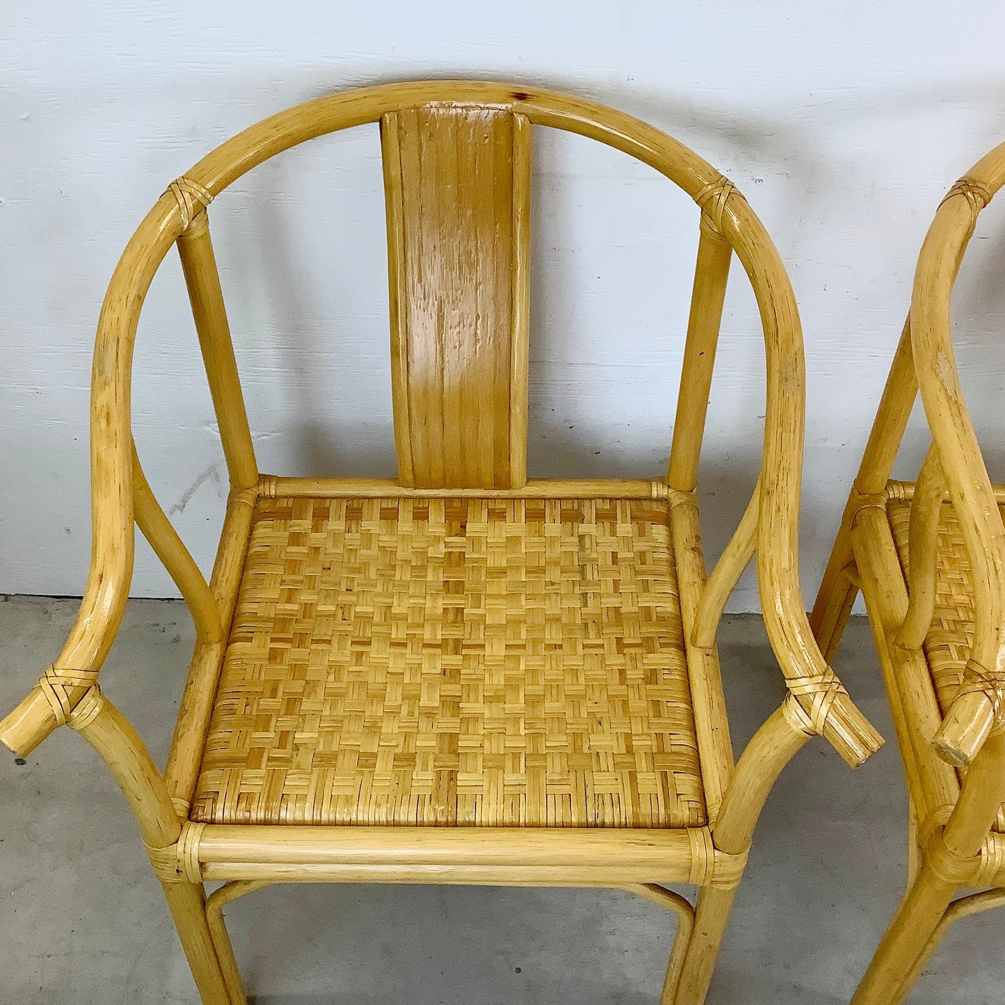 Vintage Boho Modern Bamboo Armchairs- Set of Four