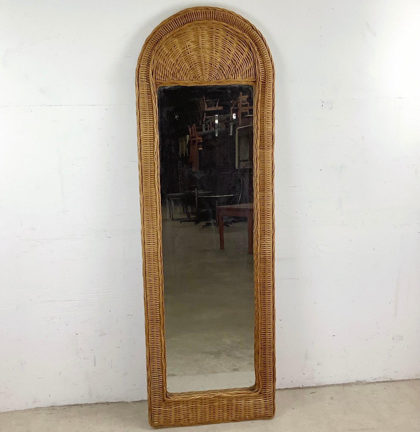 Vintage Modern Wicker Frame Full Length Mirror