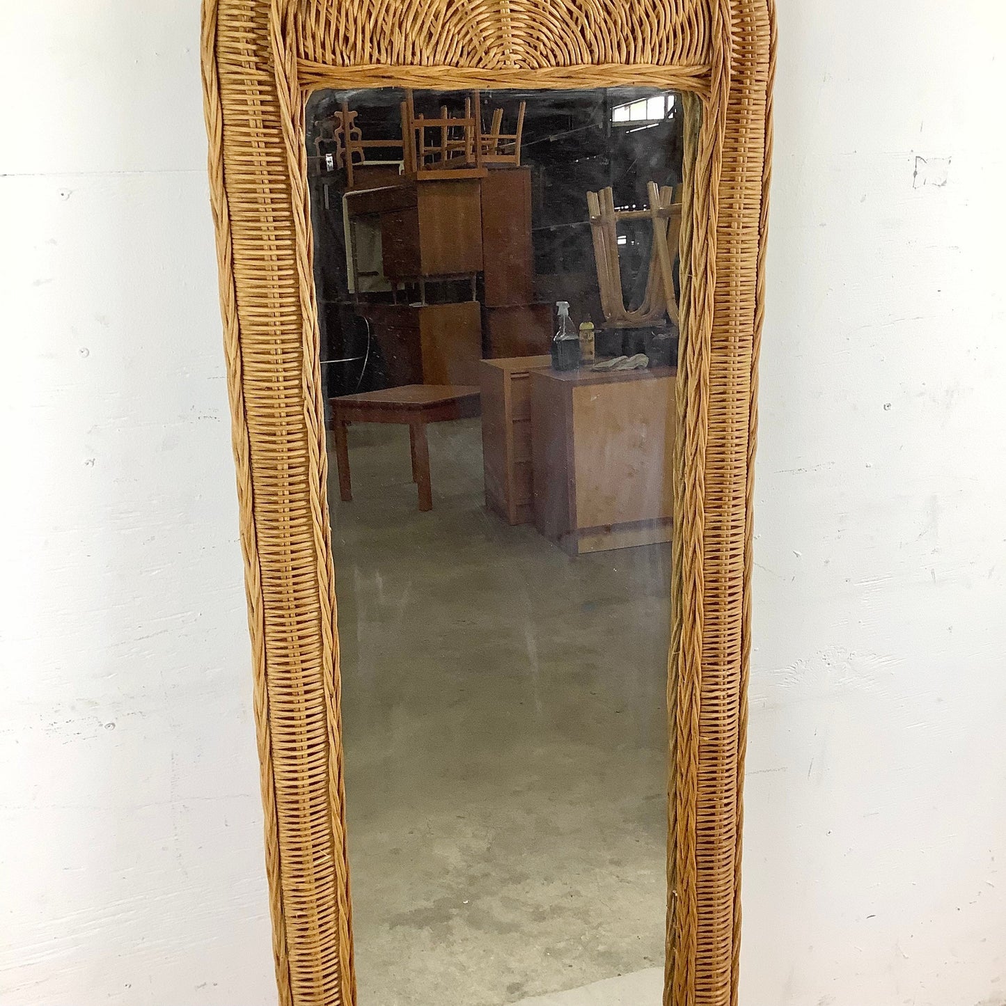 Vintage Modern Wicker Frame Full Length Mirror
