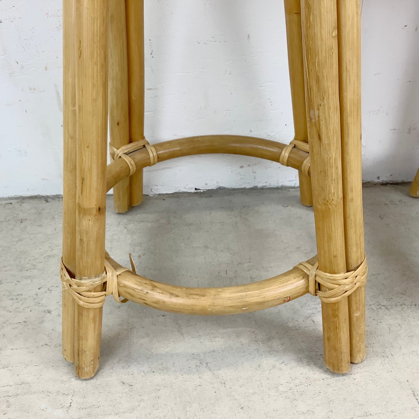 Pair Vintage Modern Bamboo Barstools