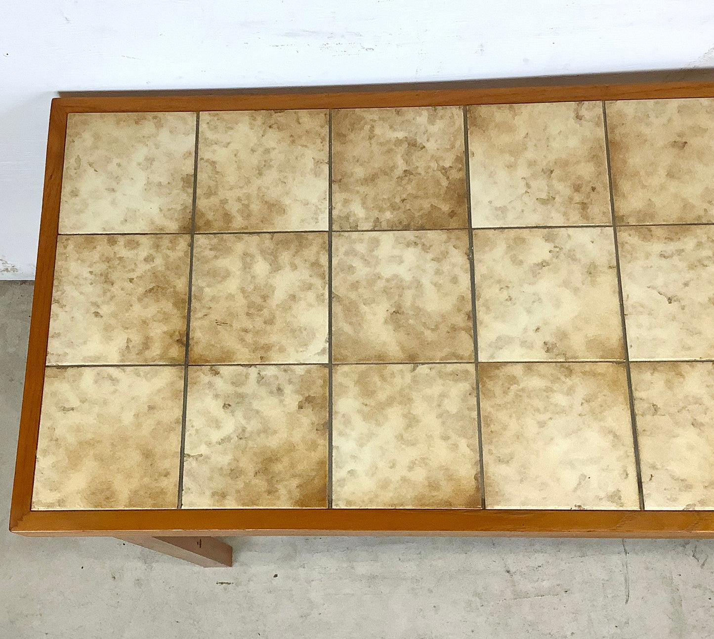 Scandinavian Modern Teak and Tile Console Table