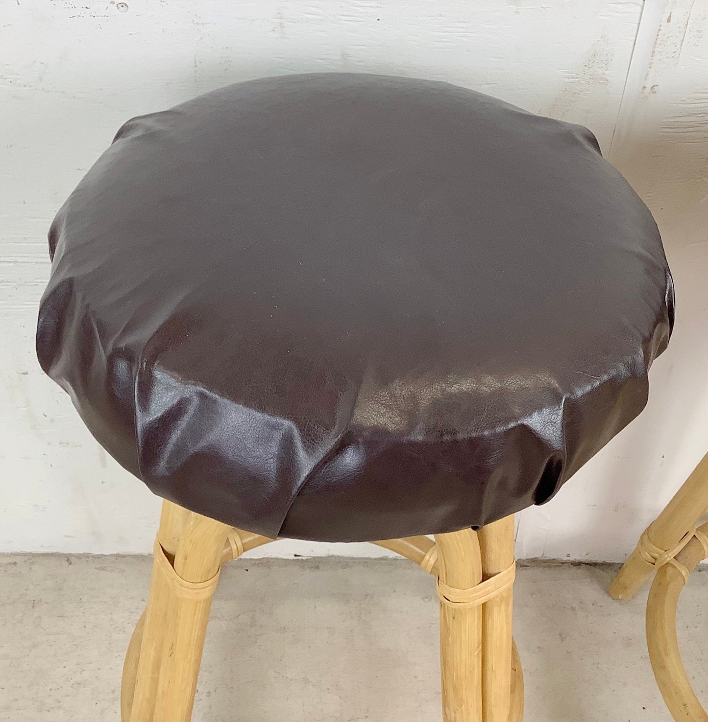 Pair Vintage Modern Bamboo Barstools