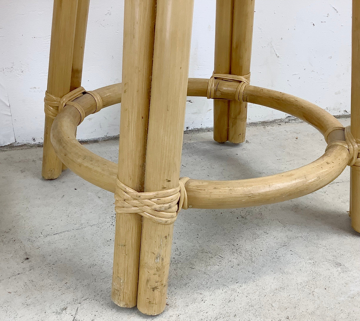 Pair Vintage Modern Bamboo Barstools