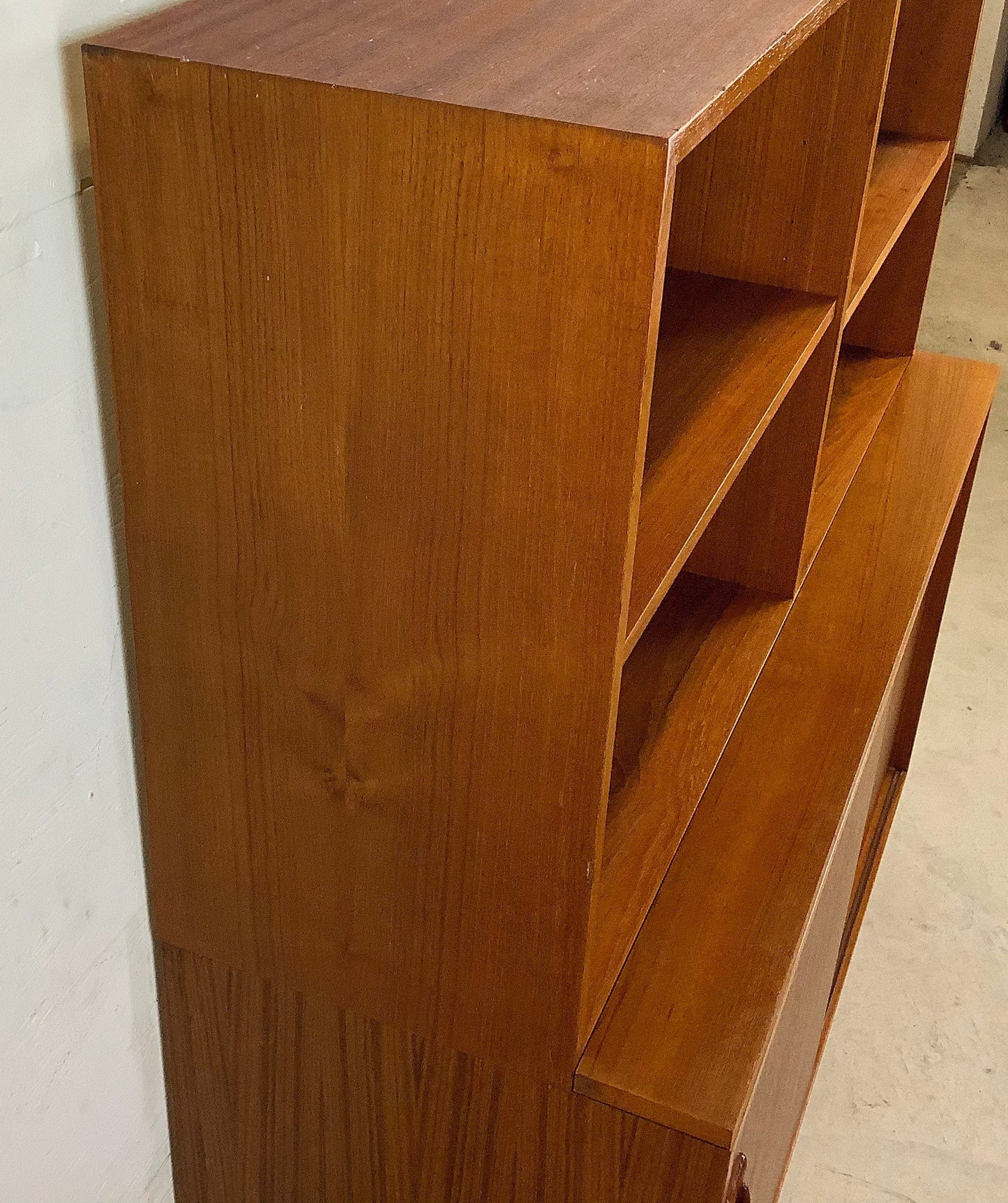 Vintage Modern Teak Cabinet With Bookcase Topper