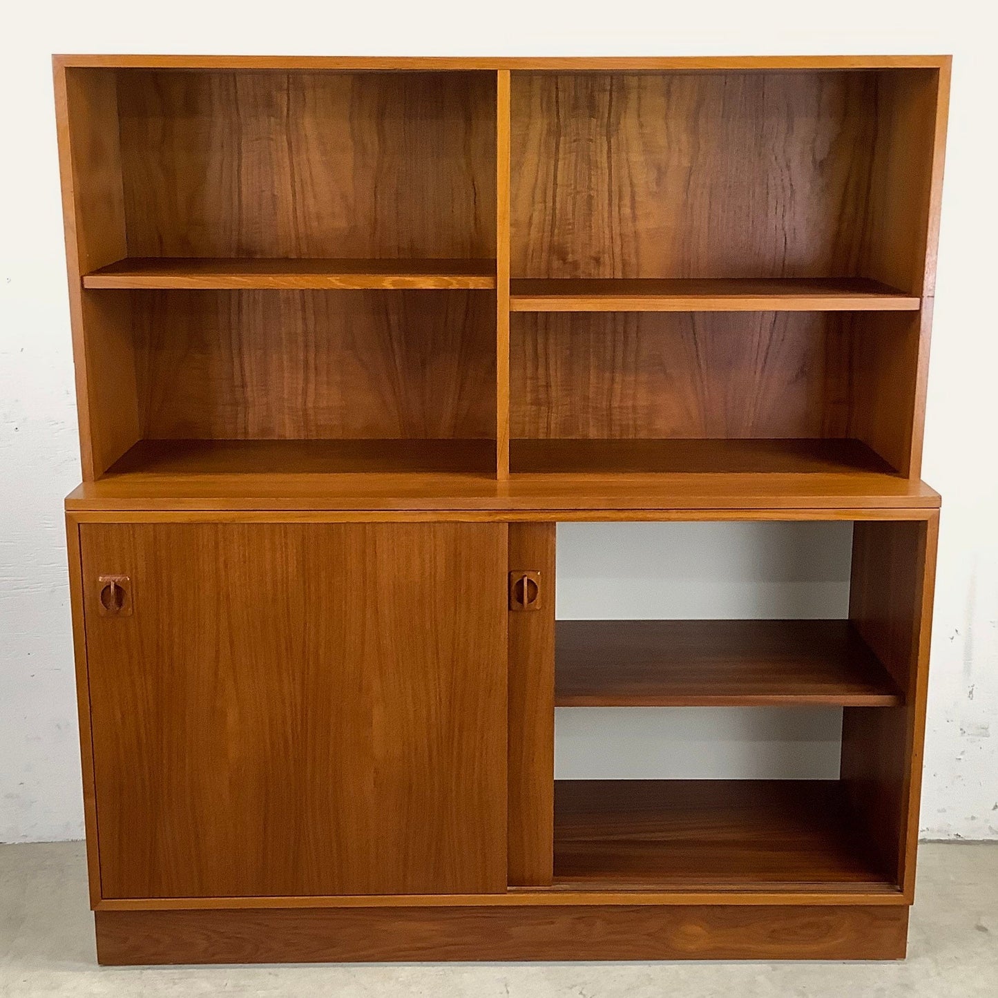 Vintage Modern Teak Cabinet With Bookcase Topper